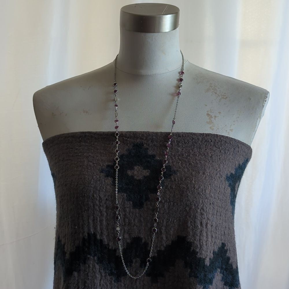 Banana Republic Long Silvertone Necklace with Purple Accents